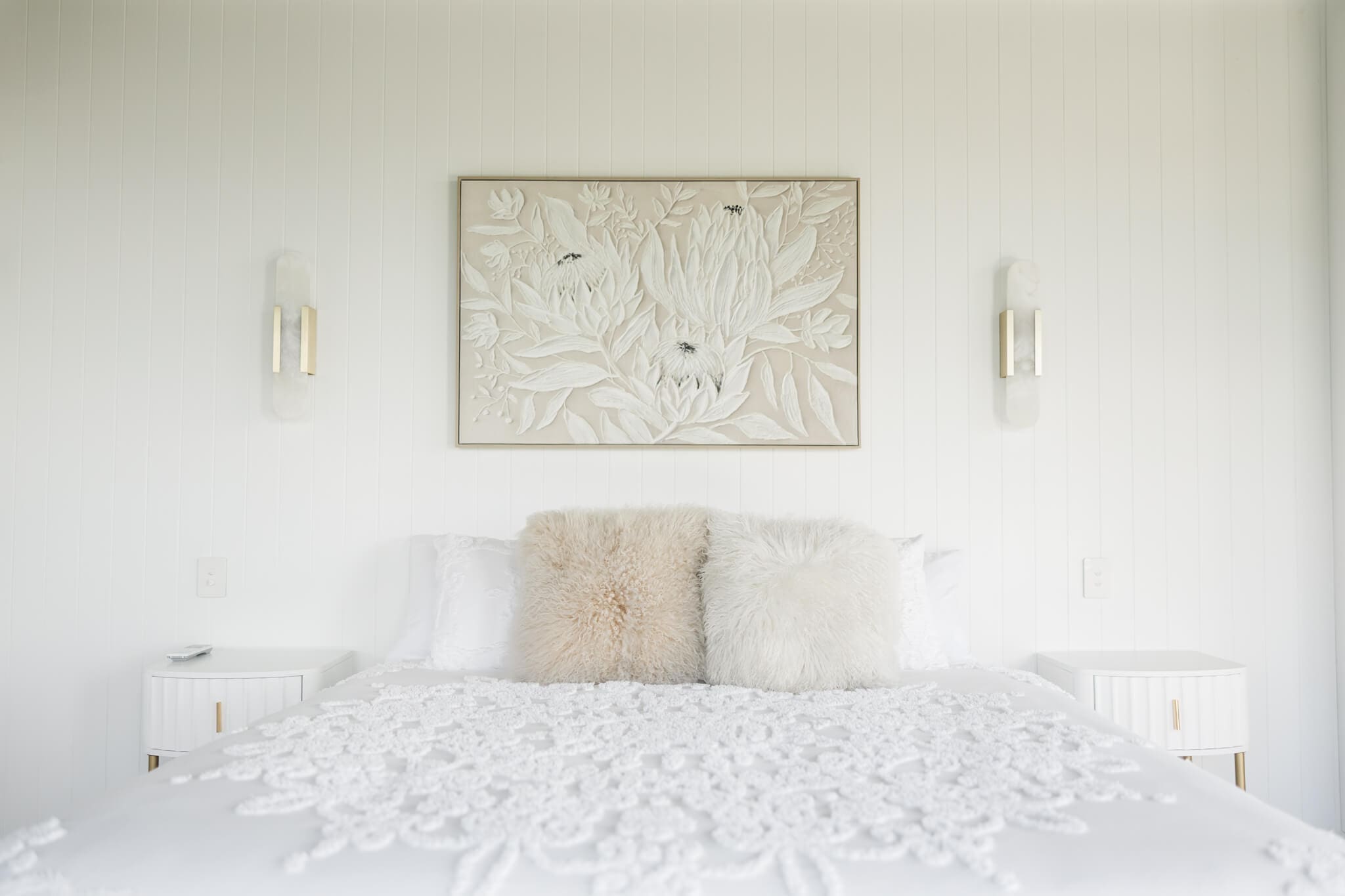 King sized bed in the honeymoon suite at the Ambrym Estate wedding venue near Yeppoon