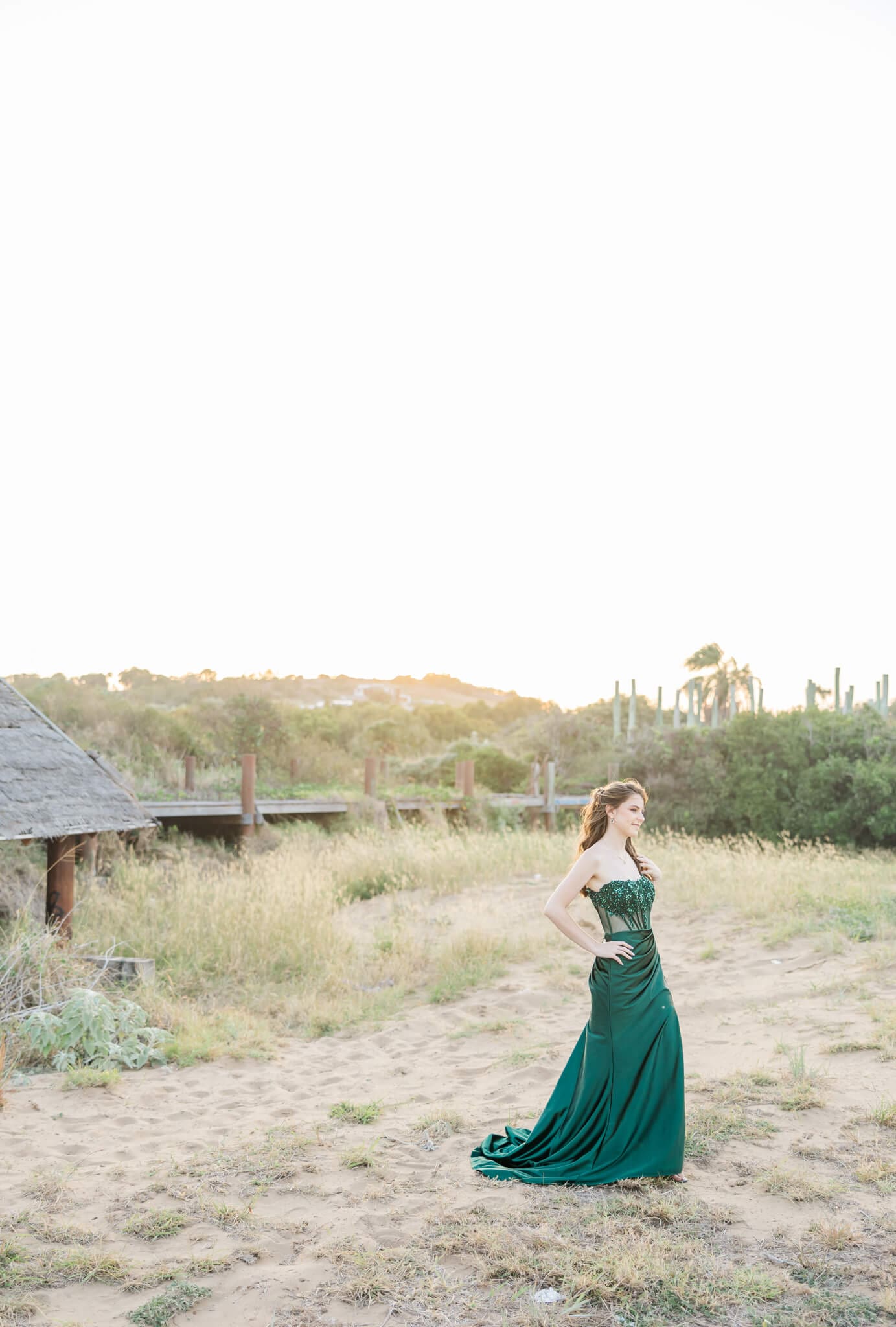 High school senior posing for formal day at a historical site near Emu Park, Queensland.