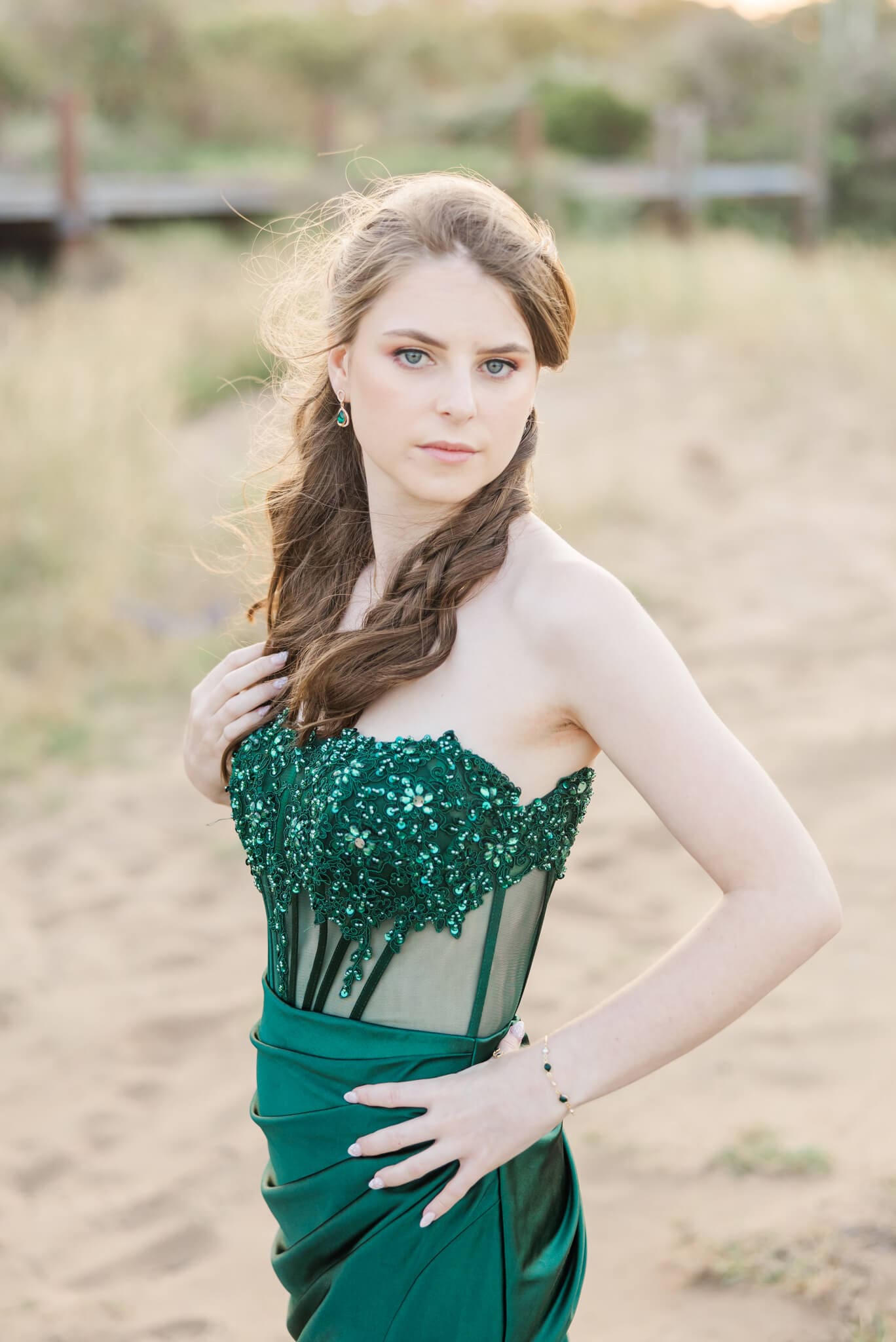 High school senior posing for formal day at a historical site near Emu Park, Queensland.