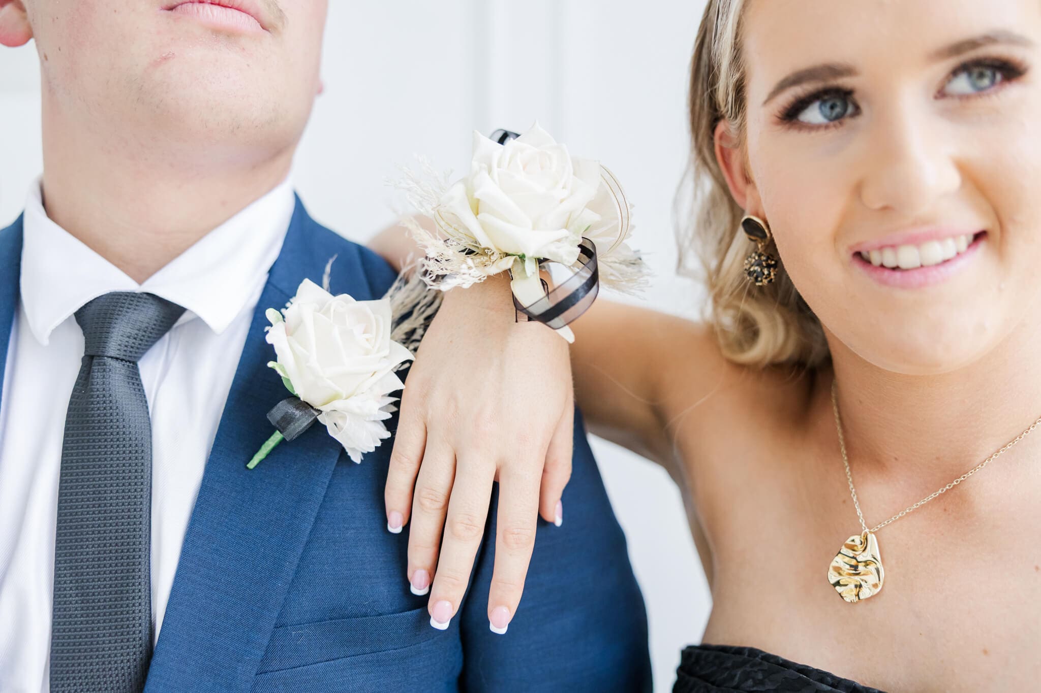 Detail shot of a corsage for a formal in Rockhampton. Captured by Julie-Anne Photography.