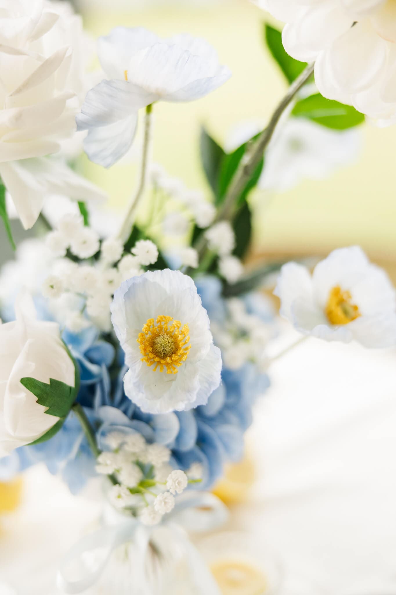Beautiful wedding details of the florals. Blue and white flowers.