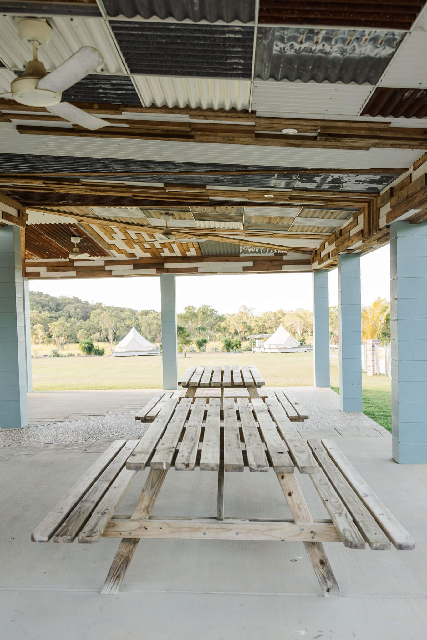 Eating area at a camping area at a wedding venue near Yeppoon, Queensland.