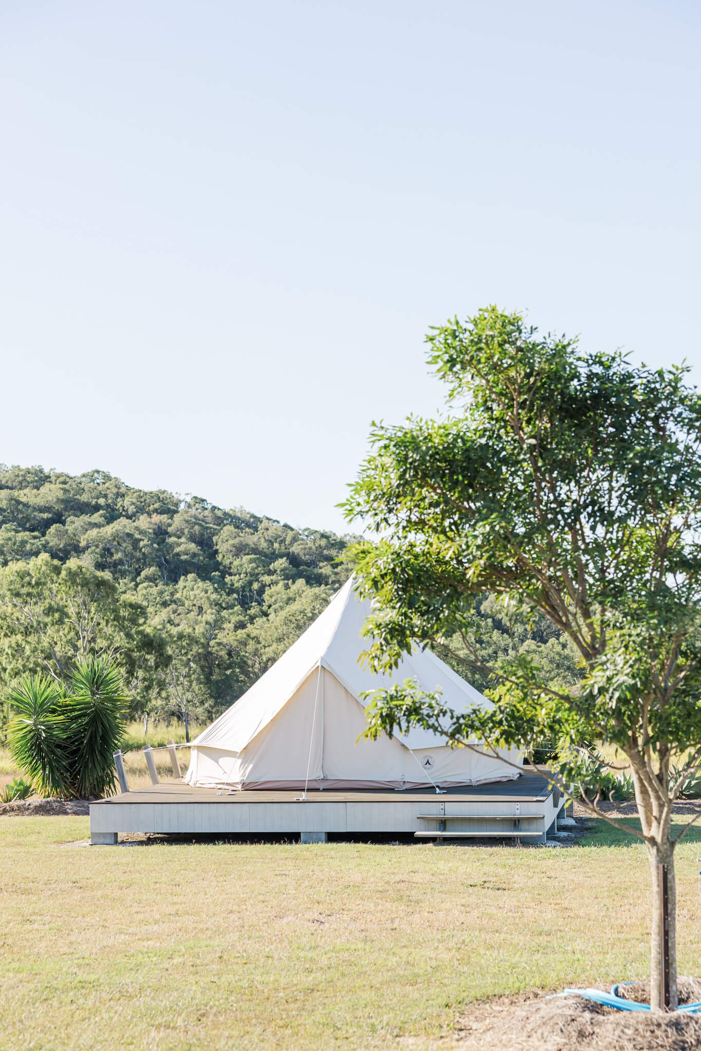 Glamping tents located on a rustic wedding venue near Emu Park, Queensland