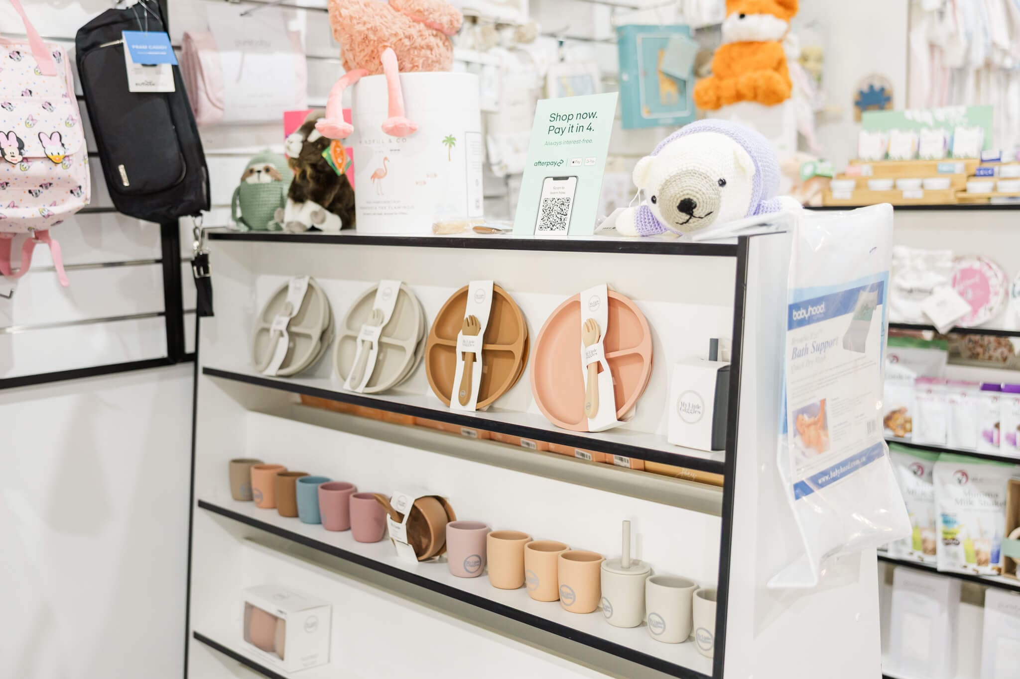 A display of baby plates and cups on display in a baby shop in Rockhampton.