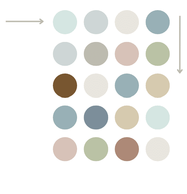 round circles of colours that show dfferent coordinating colour palettes, aimed at helping famlies choose their wardrobe.