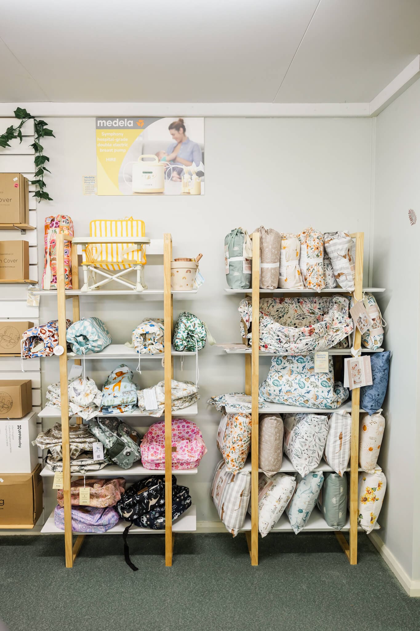 Shelves of items sold by a newborn store in Rockhampton.