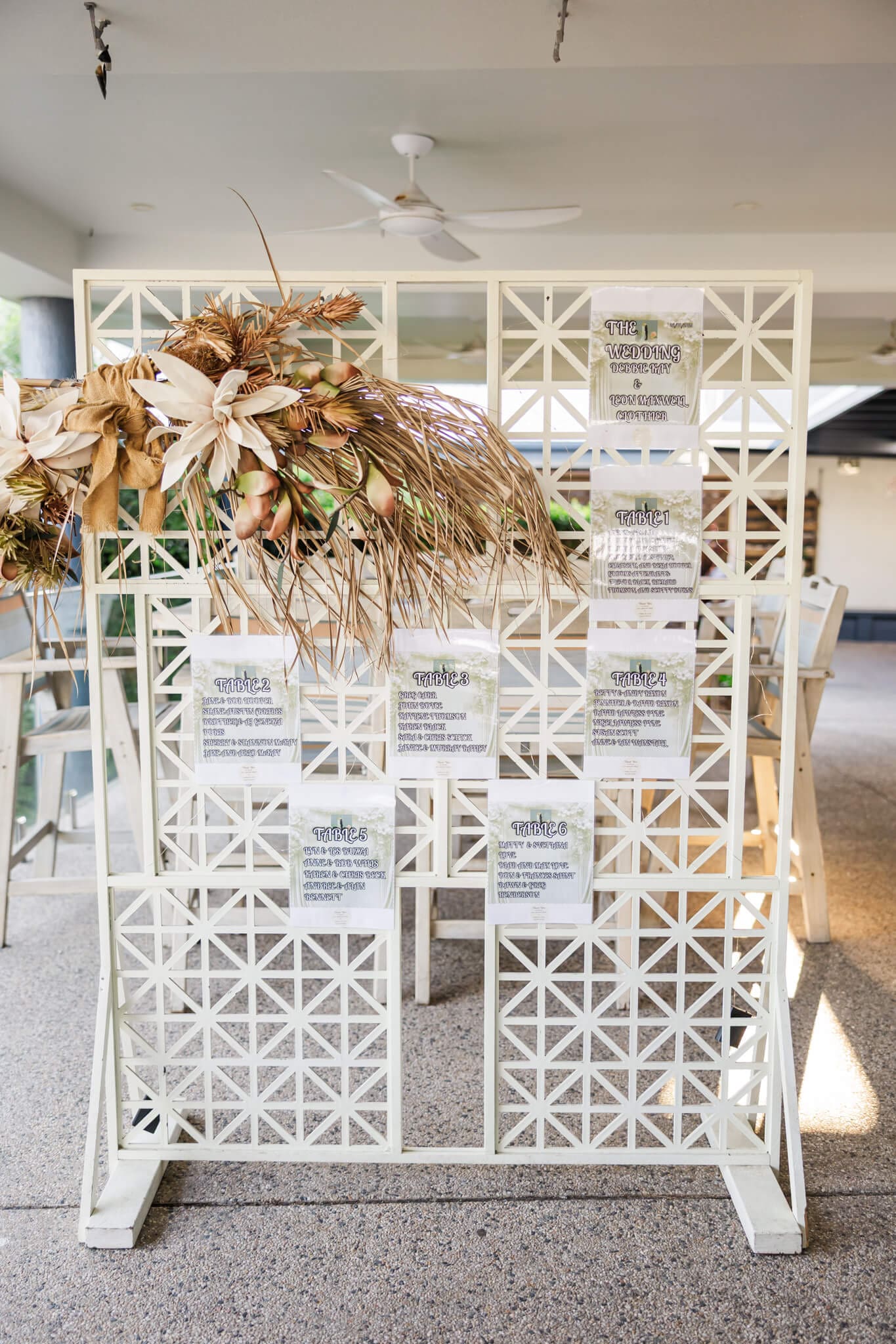 Seating arrangements for a wedding reception at a wedding venue near Rosslyn Bay, Yeppoon.