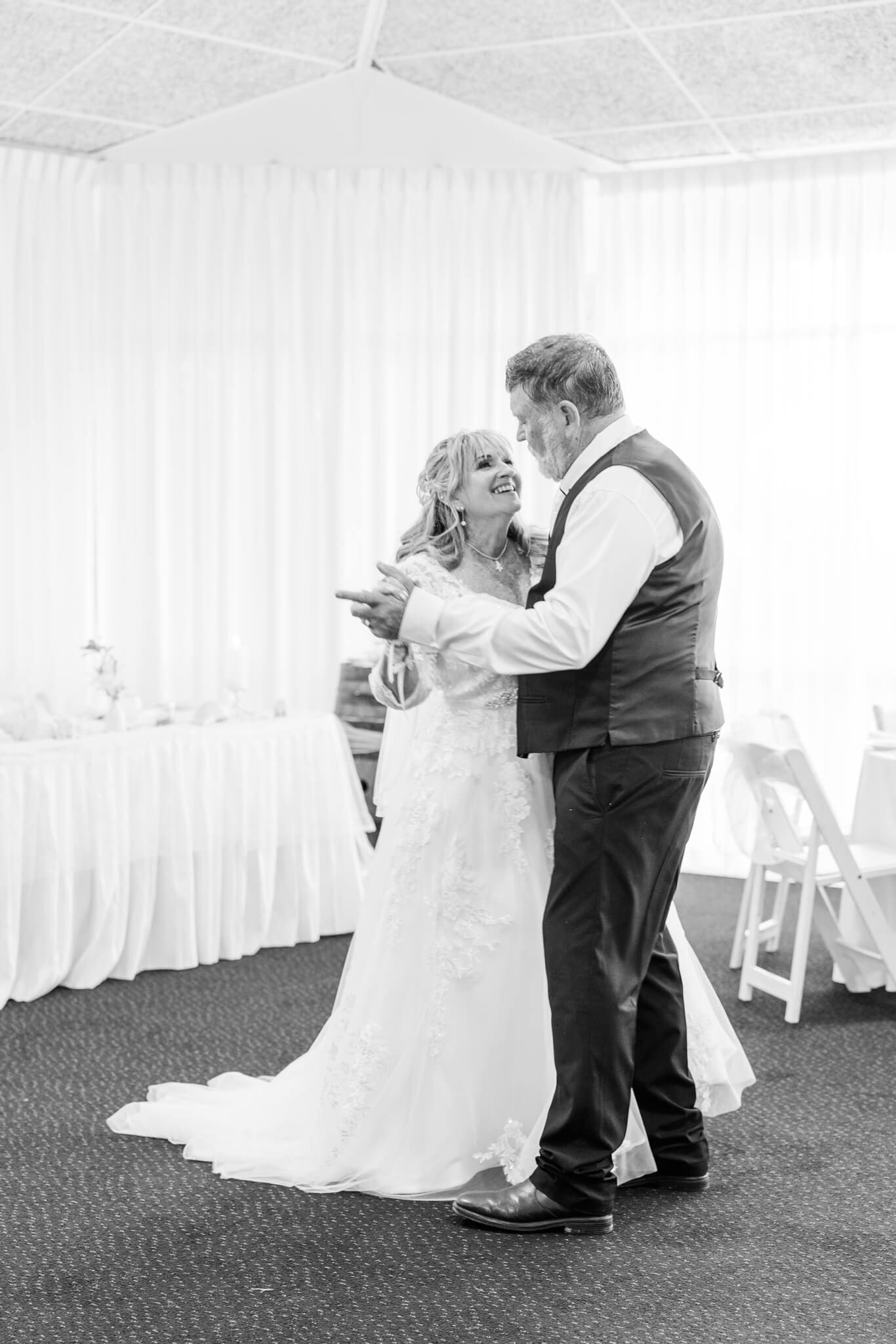 Bride and Groom dance at their wedding reception at Beaches Restaurant Yeppoon. 