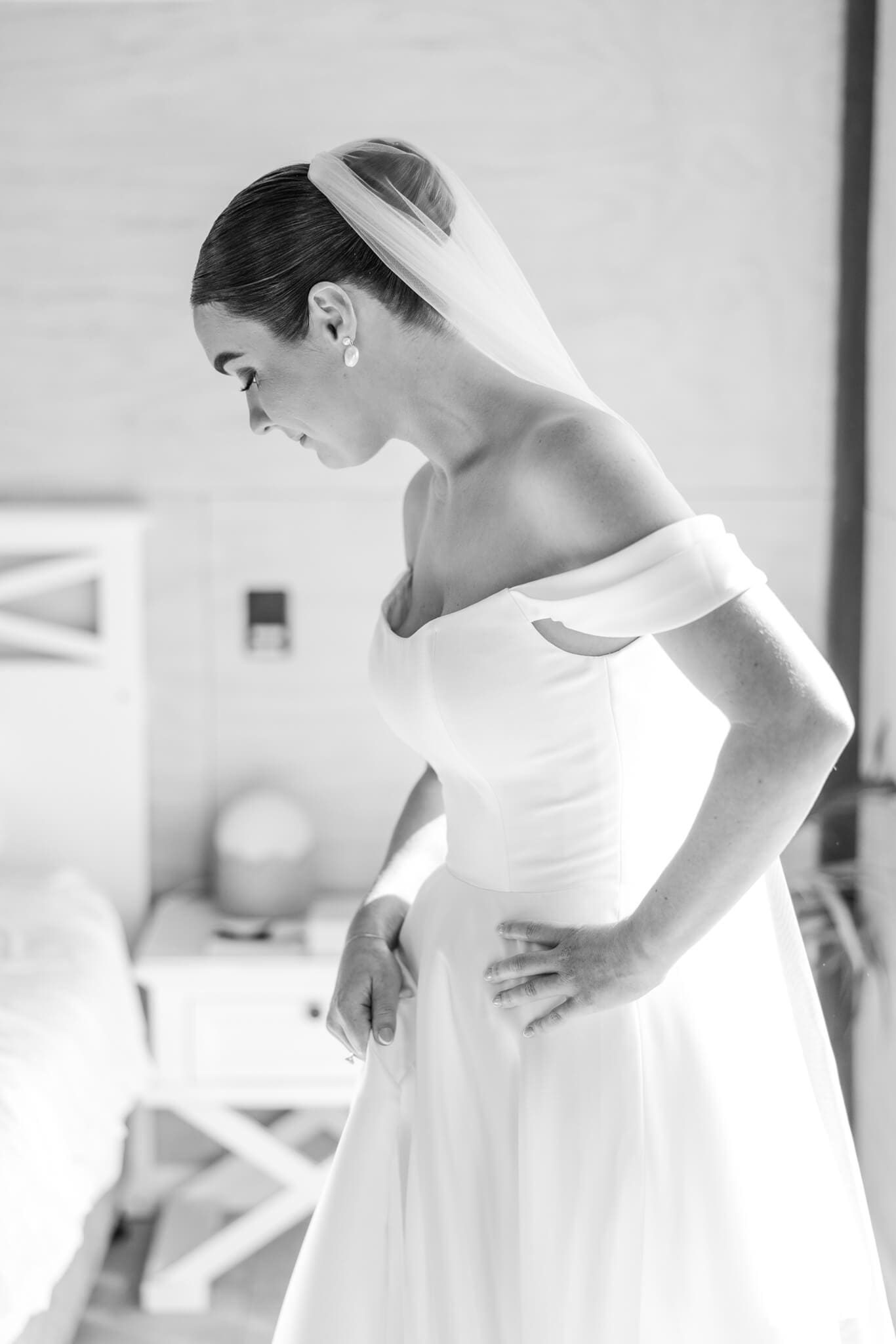 Stunning bride prepares for her wedding day, in the Hilltop Chalet at The Woodbury Lookout wedding venue near Yeppoon. Captured by Julie-Anne Photography.