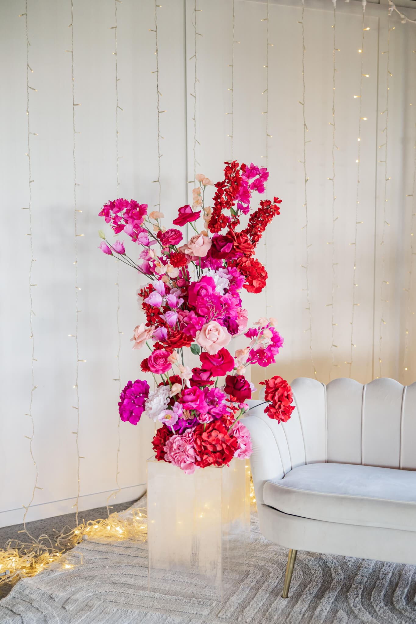 Beautiful floral arrangements at a wedding reception held at The Orchard, Yeppoon.