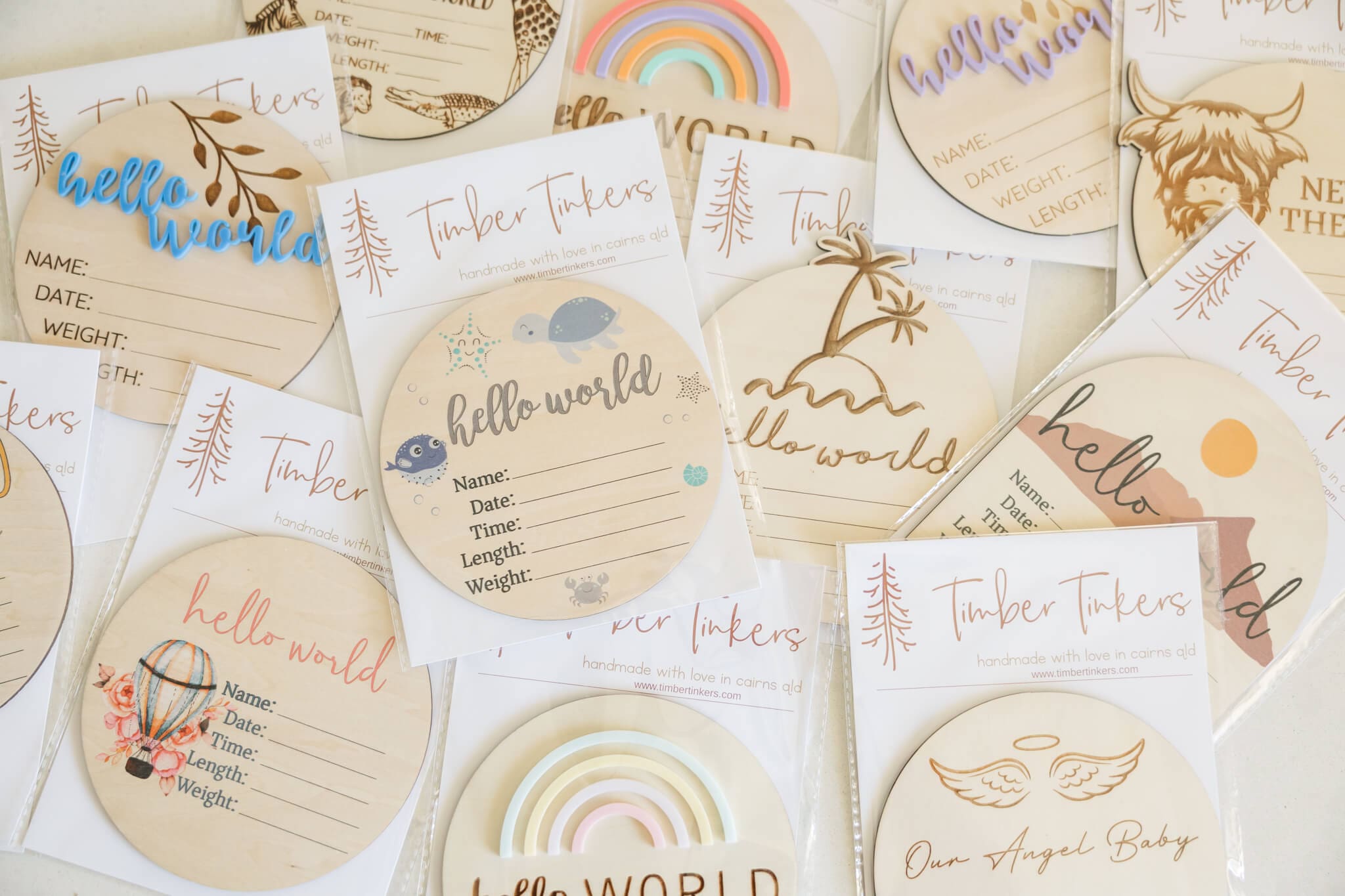 Gorgeous wooden Birth Announcement Signs for baby announcements, sold by Two Little Finches.