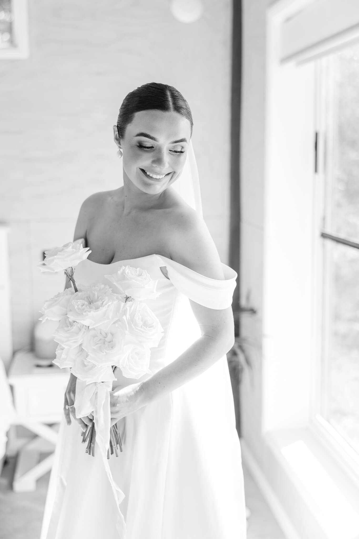 Gorgeous black and white bridal portrait captured by Julie-Anne Photography.