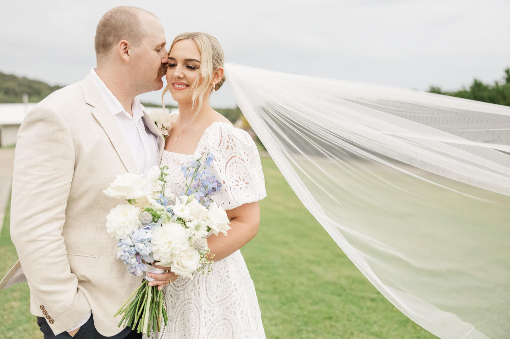 Portrait of the bride and groom at a Yeppoon wedding venue. Captured by Julie-Anne Photography.
