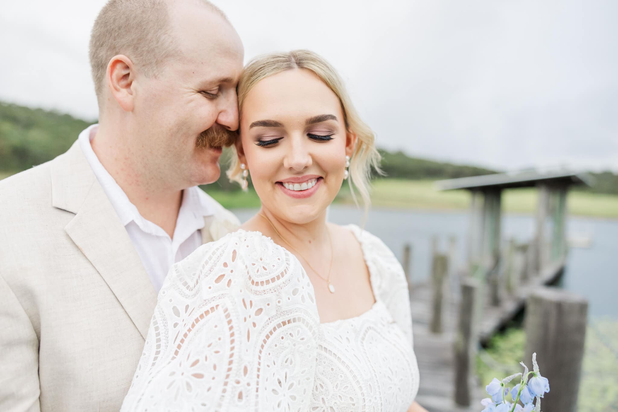 Bride and groom share a moment together at Salty Lime Co, a Yeppoon Wedding Venue.