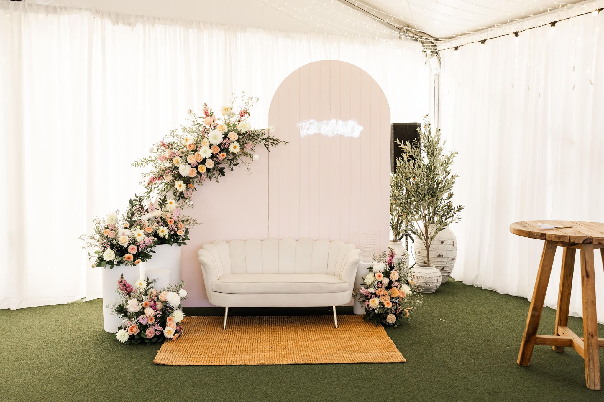 Hire items set up beautifully at The Paddock Yeppoon, ready for a wedding reception. Captured by Julie-Anne Photography.