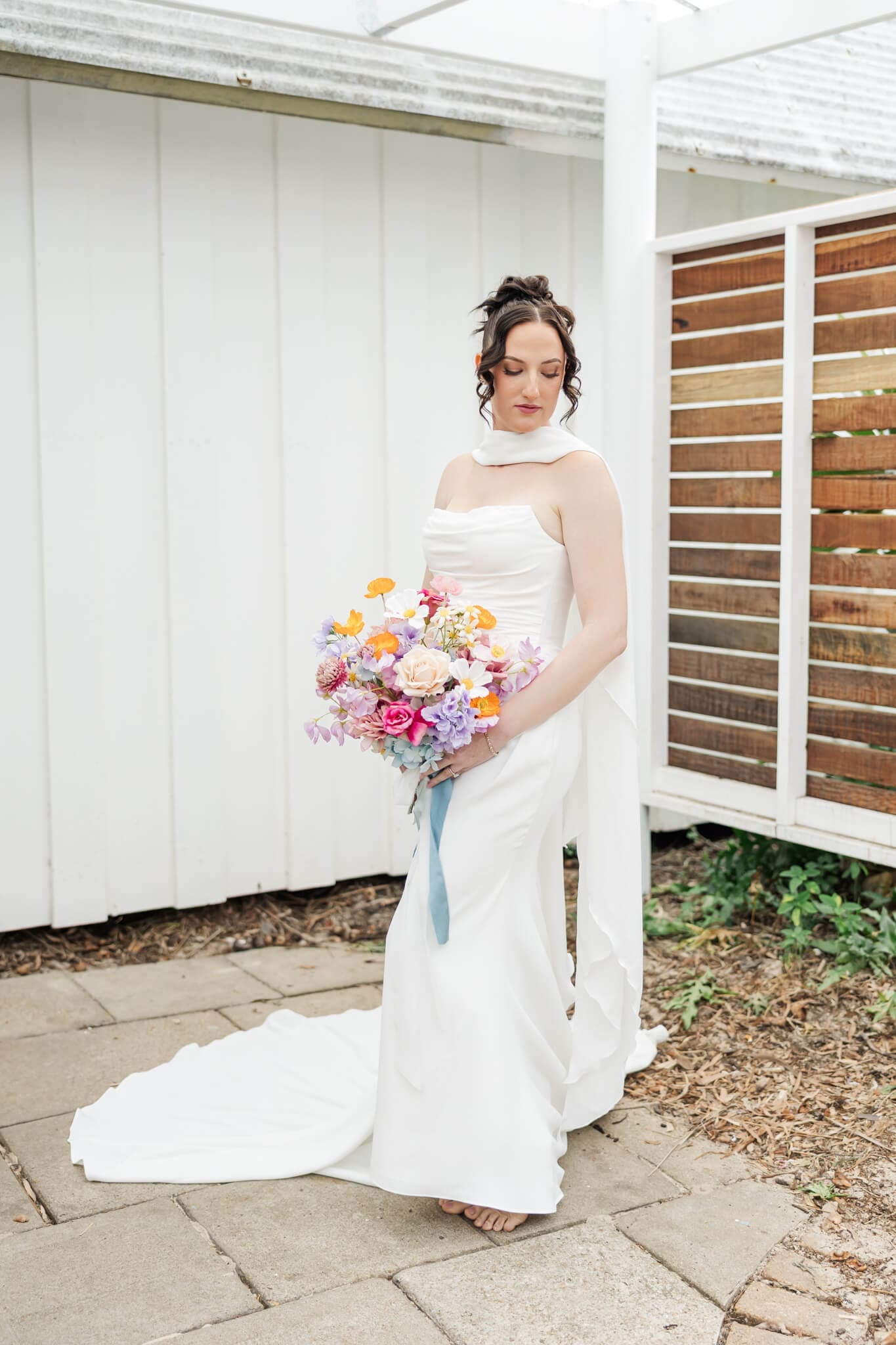 Bride poses before her ceremony on Great Keppel Island. Photographed by Yeppoon photographer, Julie-Anne Photography.
