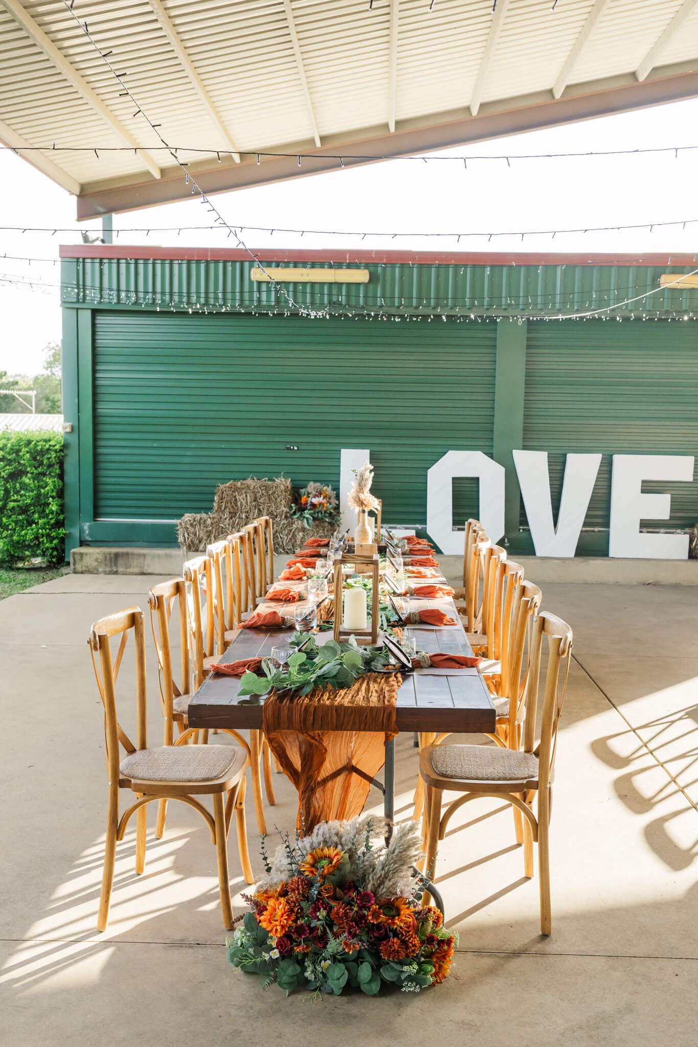 Beautiful wedding table set up in a country setting. Elegantly styled yet rustic.