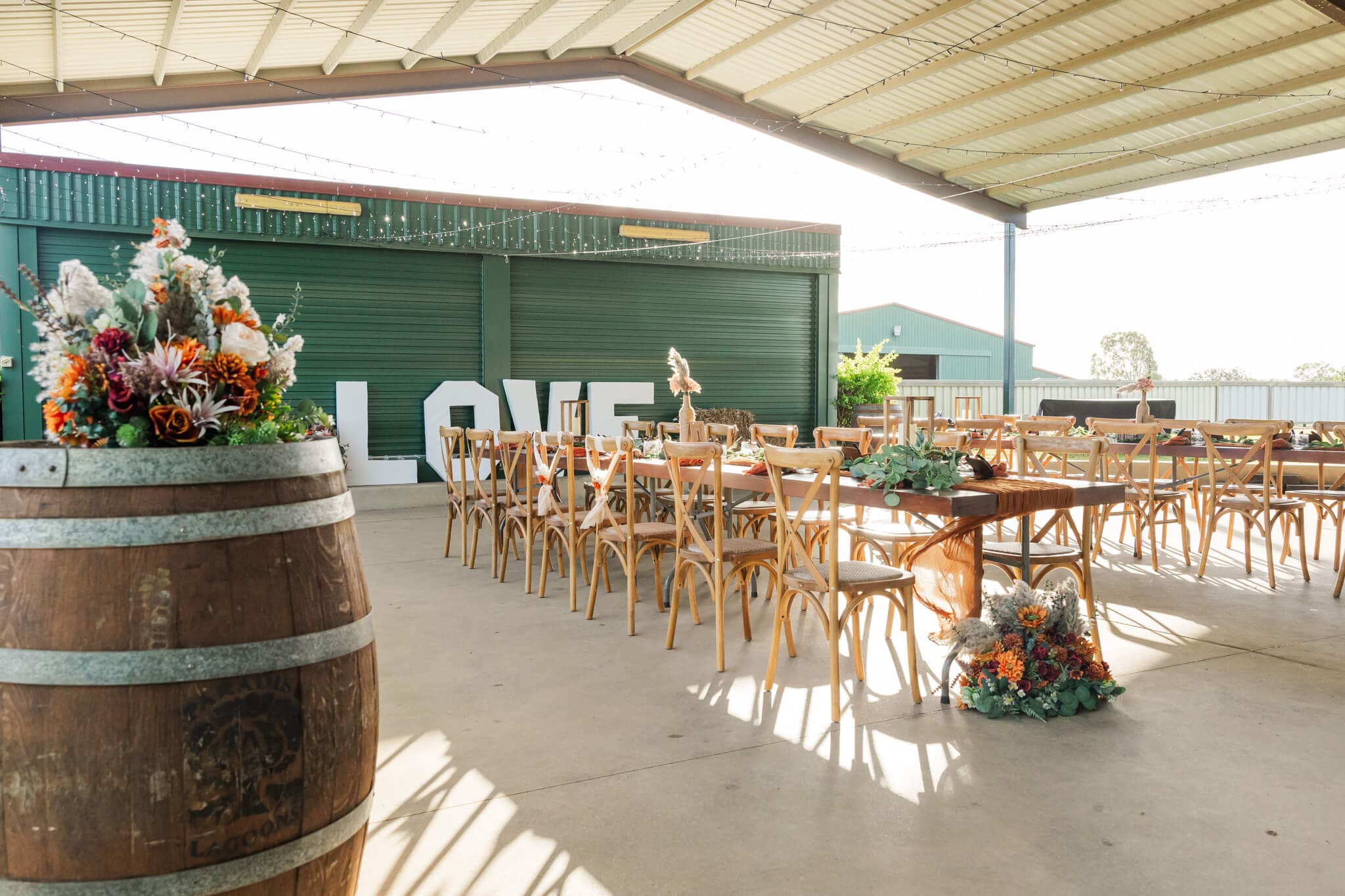 Wedding reception set up in the pavilon area at Paradise Lagoons.