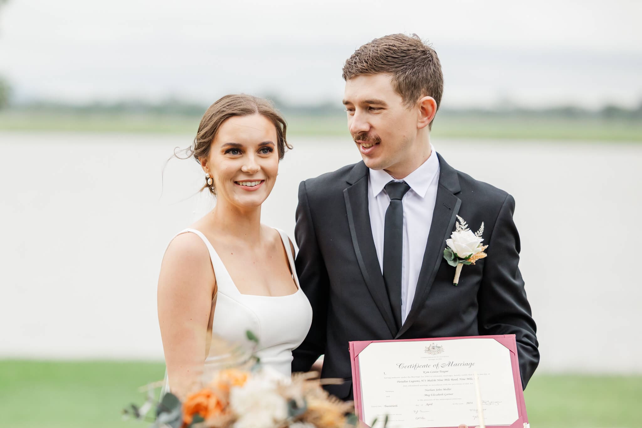 Bride and groom portrait at Paradise Lagoons Rockhampton following their signing ceremony.