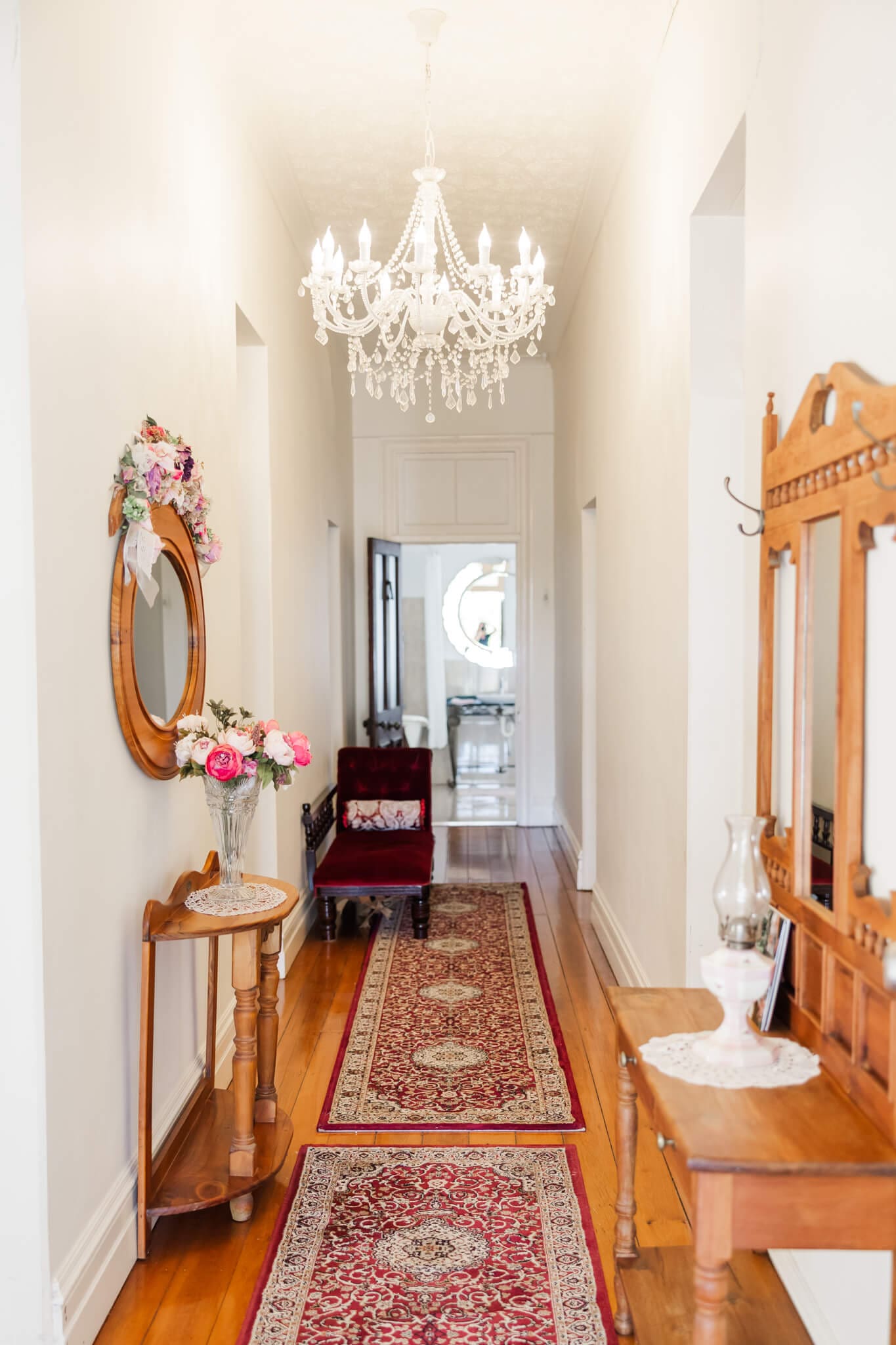 The beautiful main hallway in the homestead at St Aubins Village - perfect for brides and the ultimate wedding venue.
