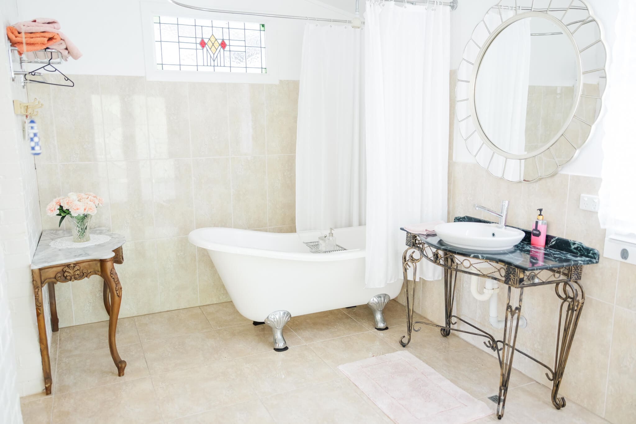 The elegant bathroom inside the amazing homestead within St Aubins Village.