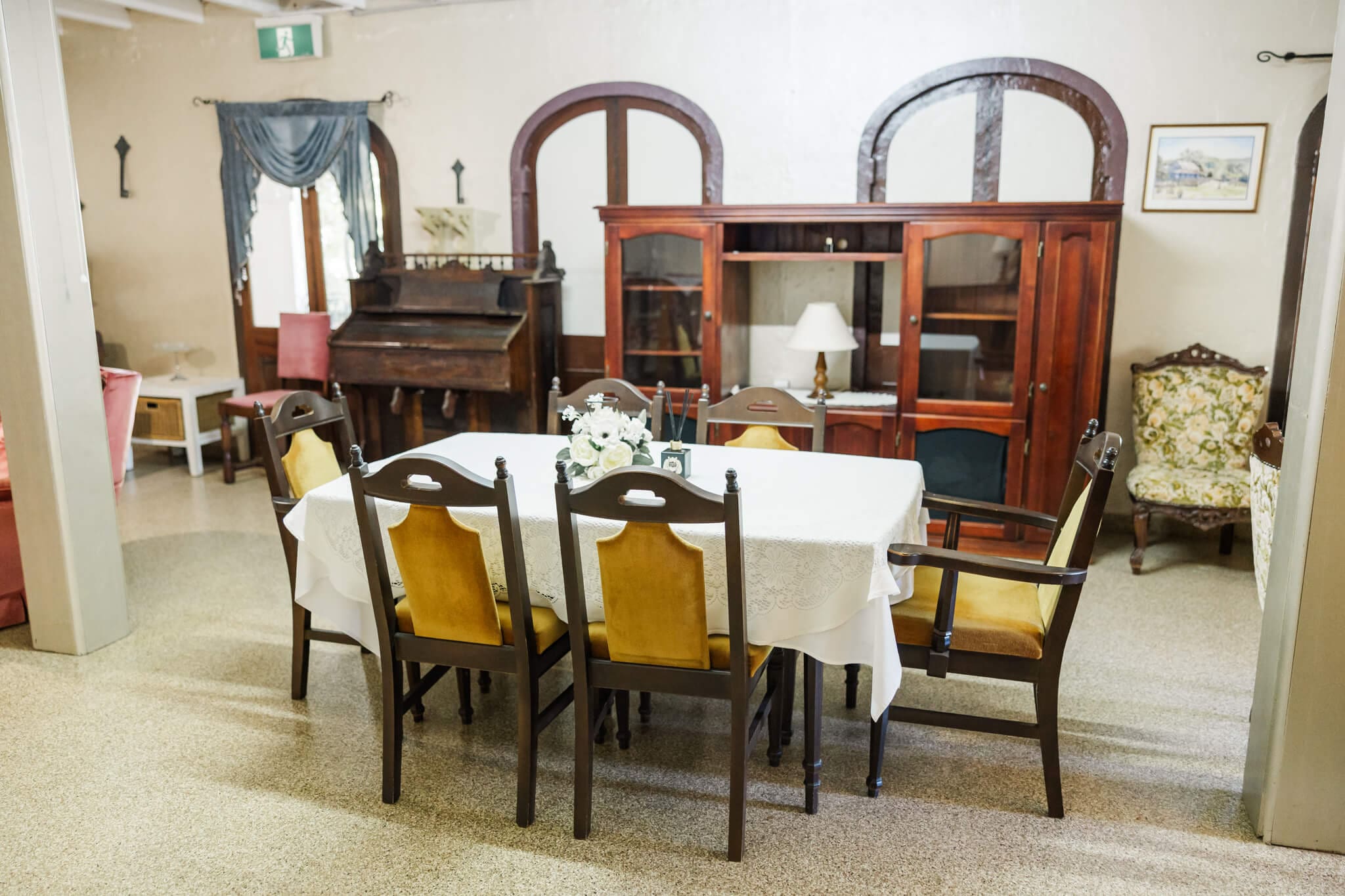 The dining table set up inside the homestead at St Aubins Village.