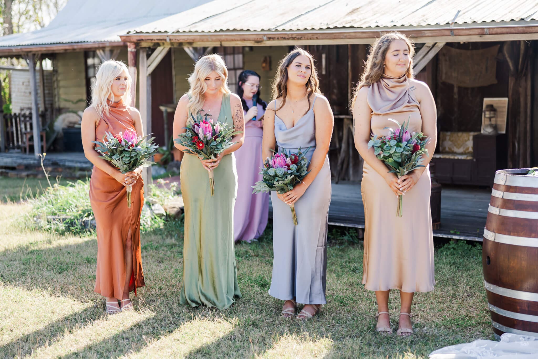 Beautiful bridesmaids candid portrait captured at one of Rockhampton wedding venues, Glenmore Homestead.