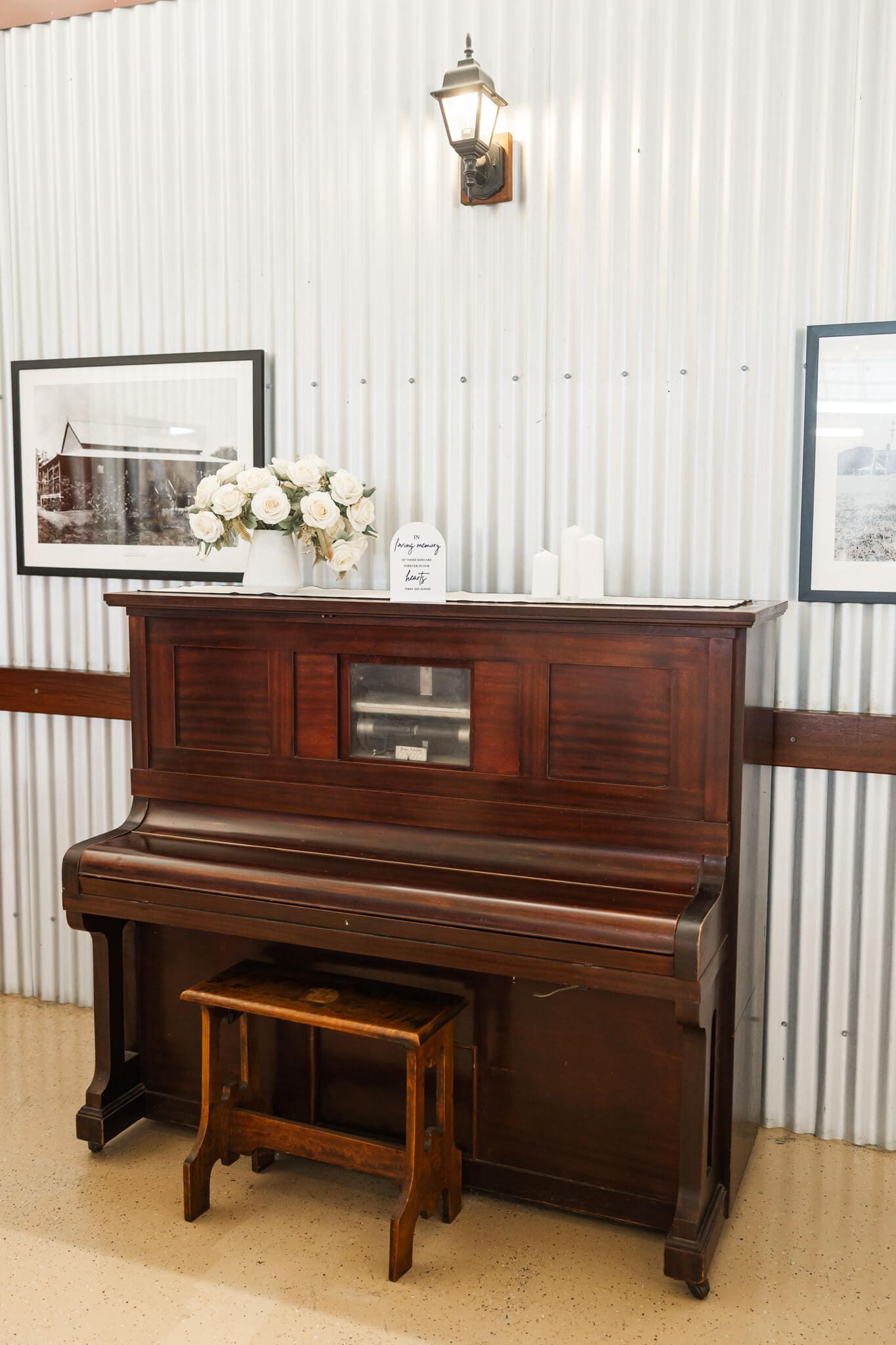 The iconic piano at the Old Station Raglan, inside the hanger.