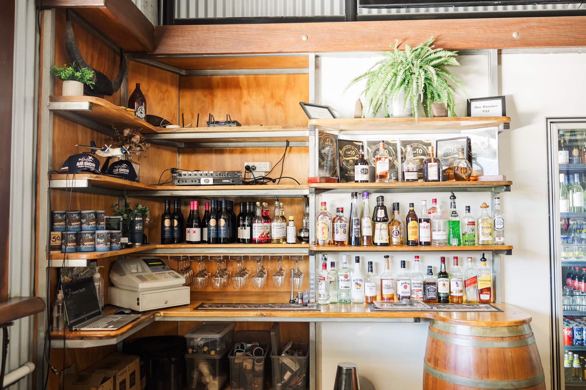 The Bar, waiting and ready at the Old Station Raglan, in the hanger for the wedding reception.