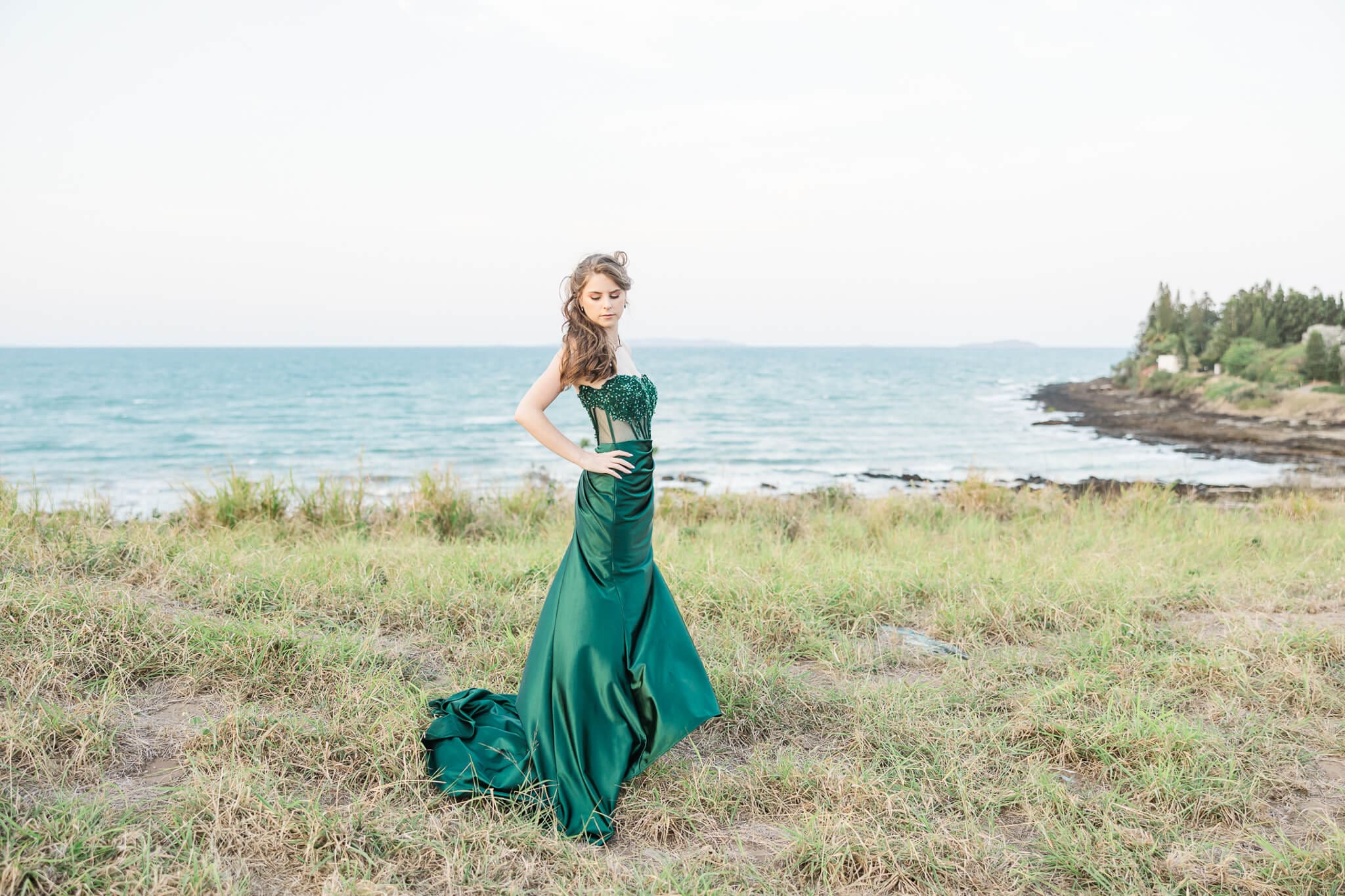 Stunning pre formal photography, of a young girl in a green gown, captured by Julie-Anne Photography