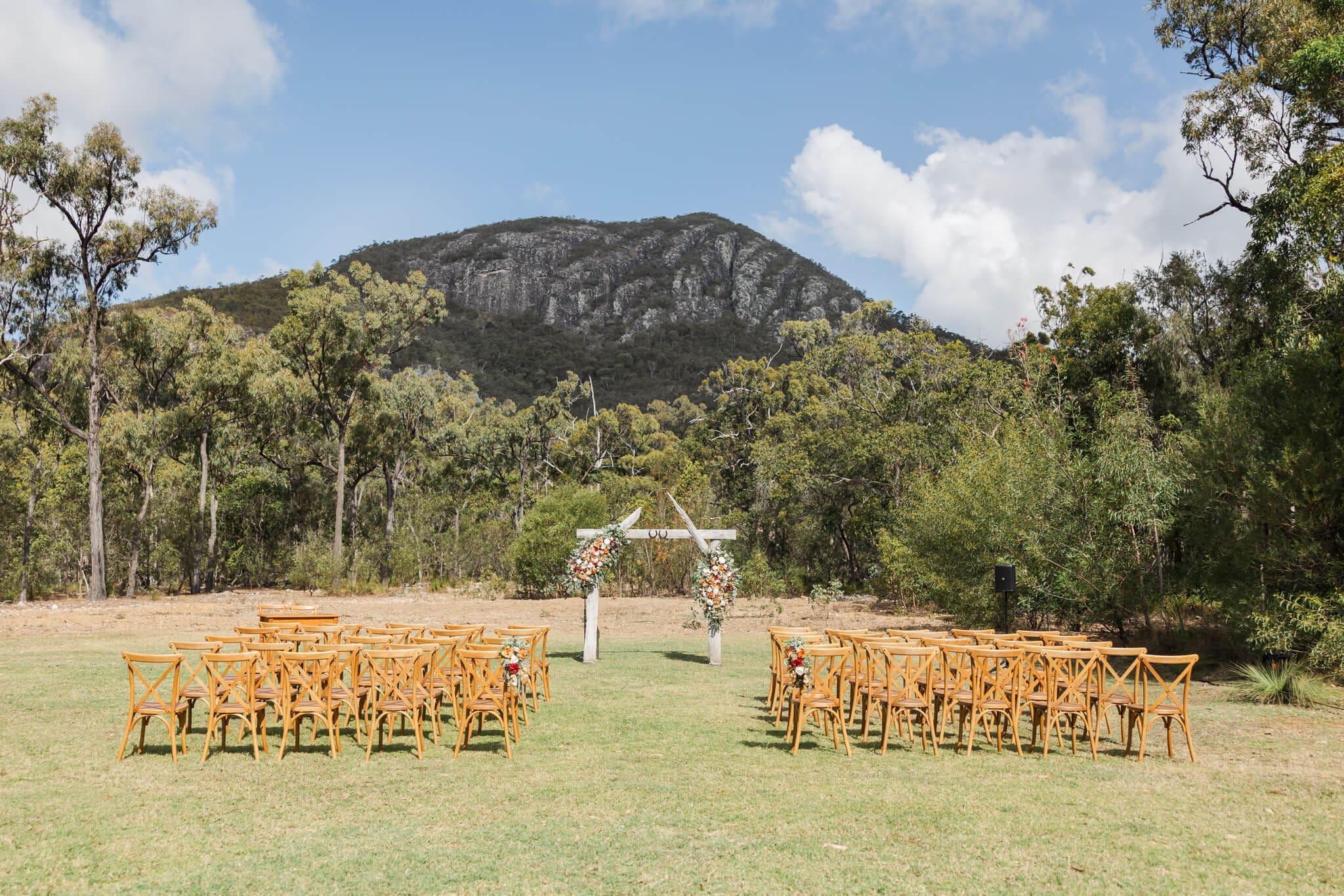 Ceremony set up at The Barn at the Mountain, a wedding venue near Yeppoon.