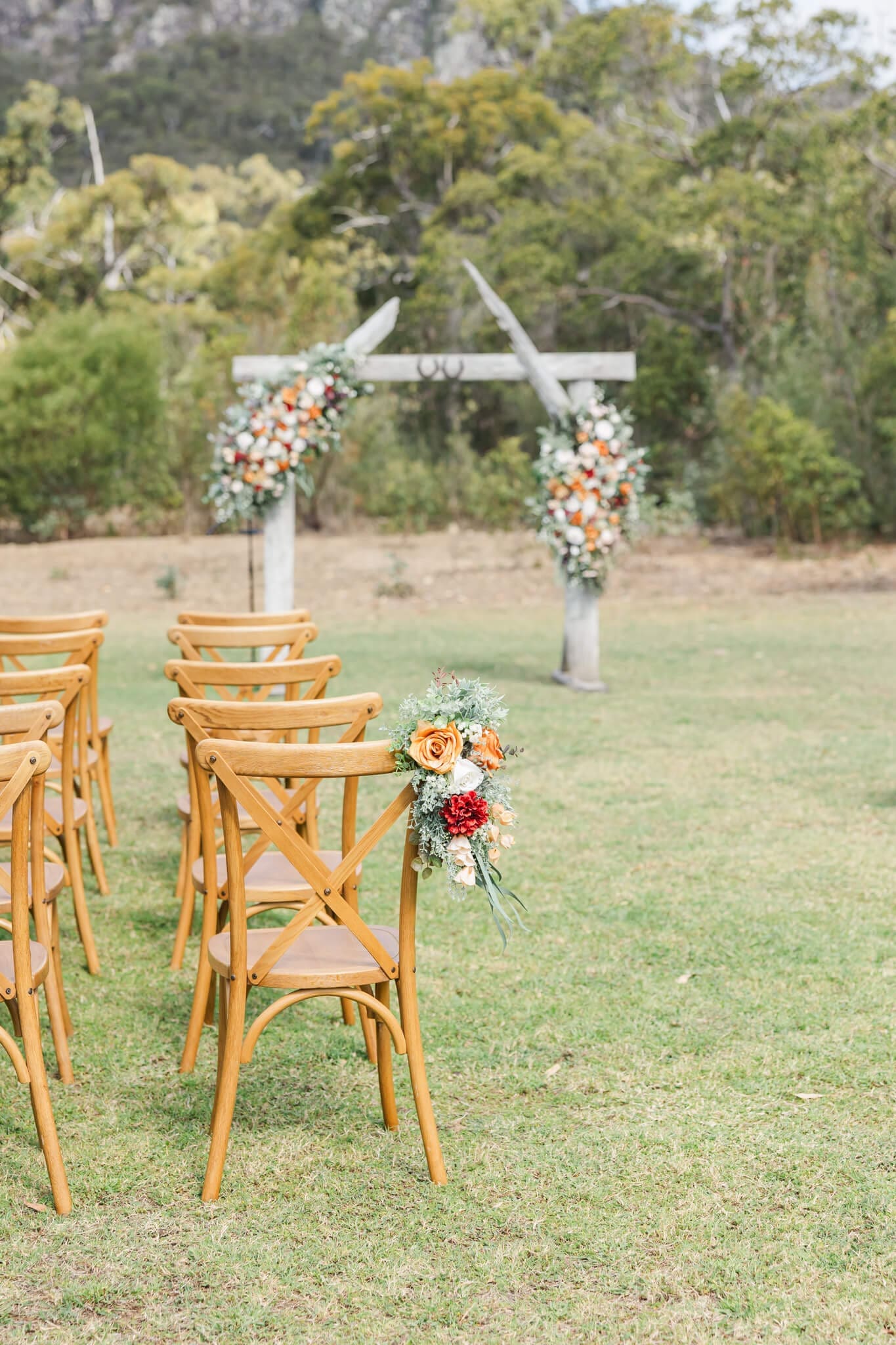Ceremony set up at The Barn at the Mountain, a wedding venue near Yeppoon.