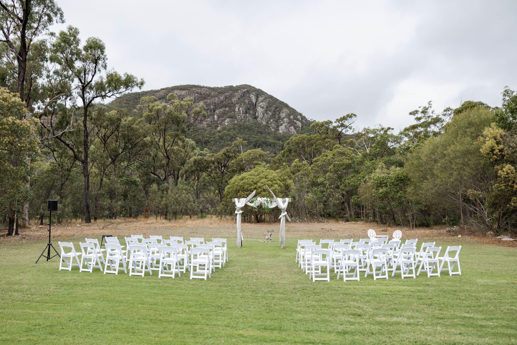 Ceremony set up at The Barn at the Mountain, a wedding venue near Yeppoon.