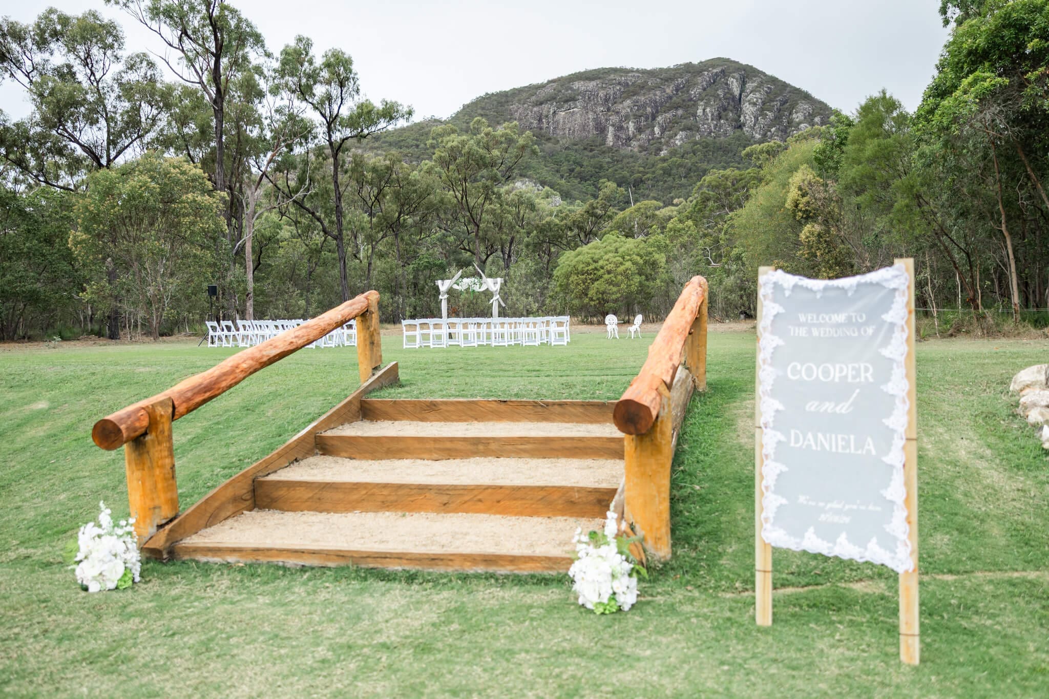 Ceremony set up at The Barn at the Mountain, a wedding venue near Yeppoon.