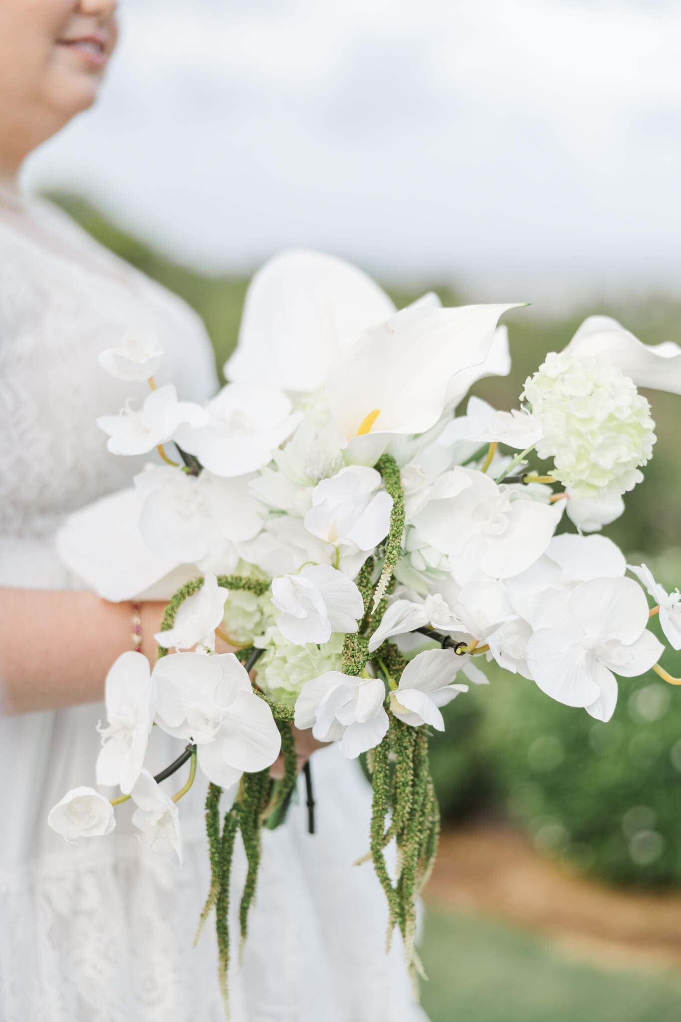 Detail shot of a bride's bouquet.